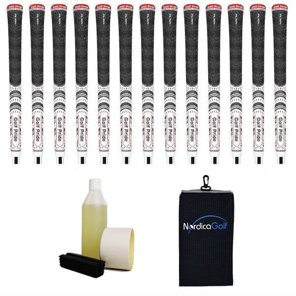 Golf Pride New Decade MultiCompound ALIGN White Ribbed Grip kit - 13 grips, clamp, solvent, tape, towel