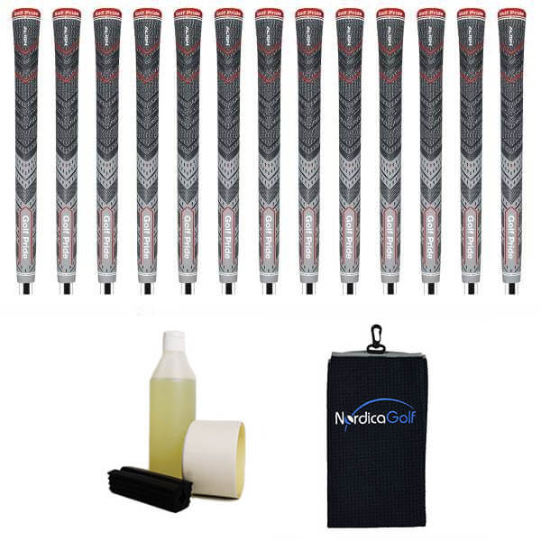 Golf Pride New Decade MultiCompound Plus4 ALIGN Grey Ribbed Grip kit - 13 grips, clamp, solvent, tape, towel