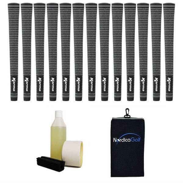 Karma Black/White Velvet Jumbo Grip kit - 13 grips, clamp, solvent, tape, towel