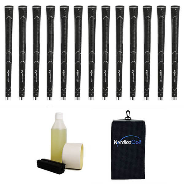 Karma Super Light Midsize Black Ribbed Grip kit - 13 grips, clamp, solvent, tape, towel