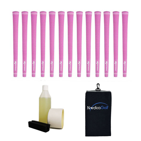 Karma Pink Velvet Undersize 0.560" Grip kit - 13 grips, clamp, solvent, tape, towel