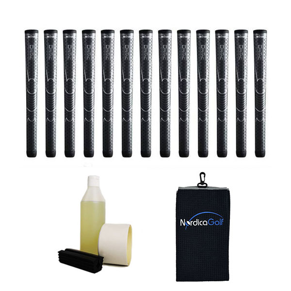 Winn DriTac Jumbo Dark Grey Grip kit - 13 grips, clamp, solvent, tape, towel