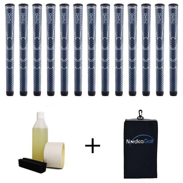 Winn DriTac Jumbo Navy Blue Grip kit - 13 grips, clamp, solvent, tape, towel